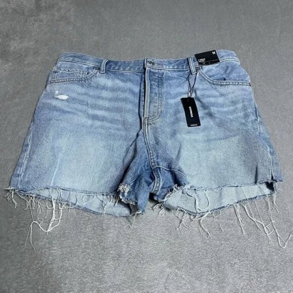 Express Denim‎ Shorts Womens 14 Mid Rise Rigid Jean Shorts 4" Inseam Raw Hem - Picture 1 of 8